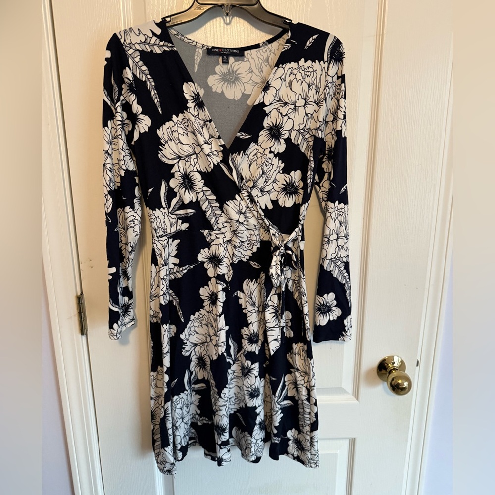 One Clothing Navy & White Floral Wrap Midi Dress